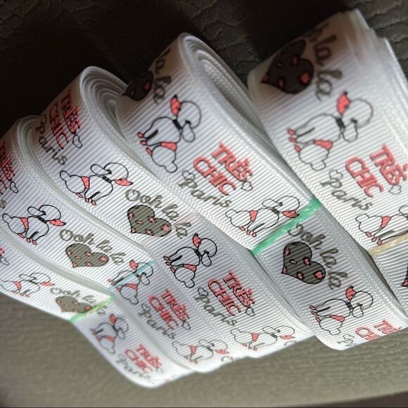 Grosgrain Ribbon 7/8” 5 yards 5/$20 Paris French France Tres Chic poodle ooh la - Picture 5 of 5